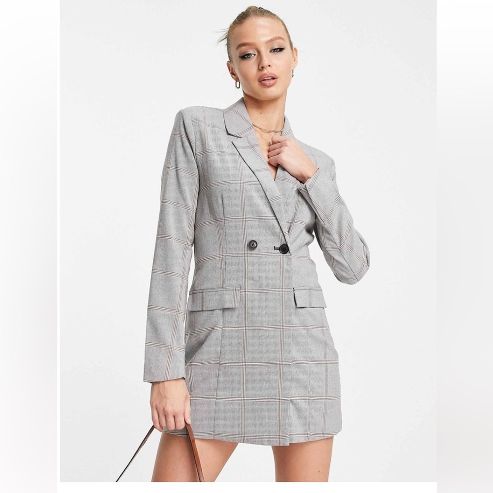Abercrombie and Fitch Women's Gray Plaid Blazer